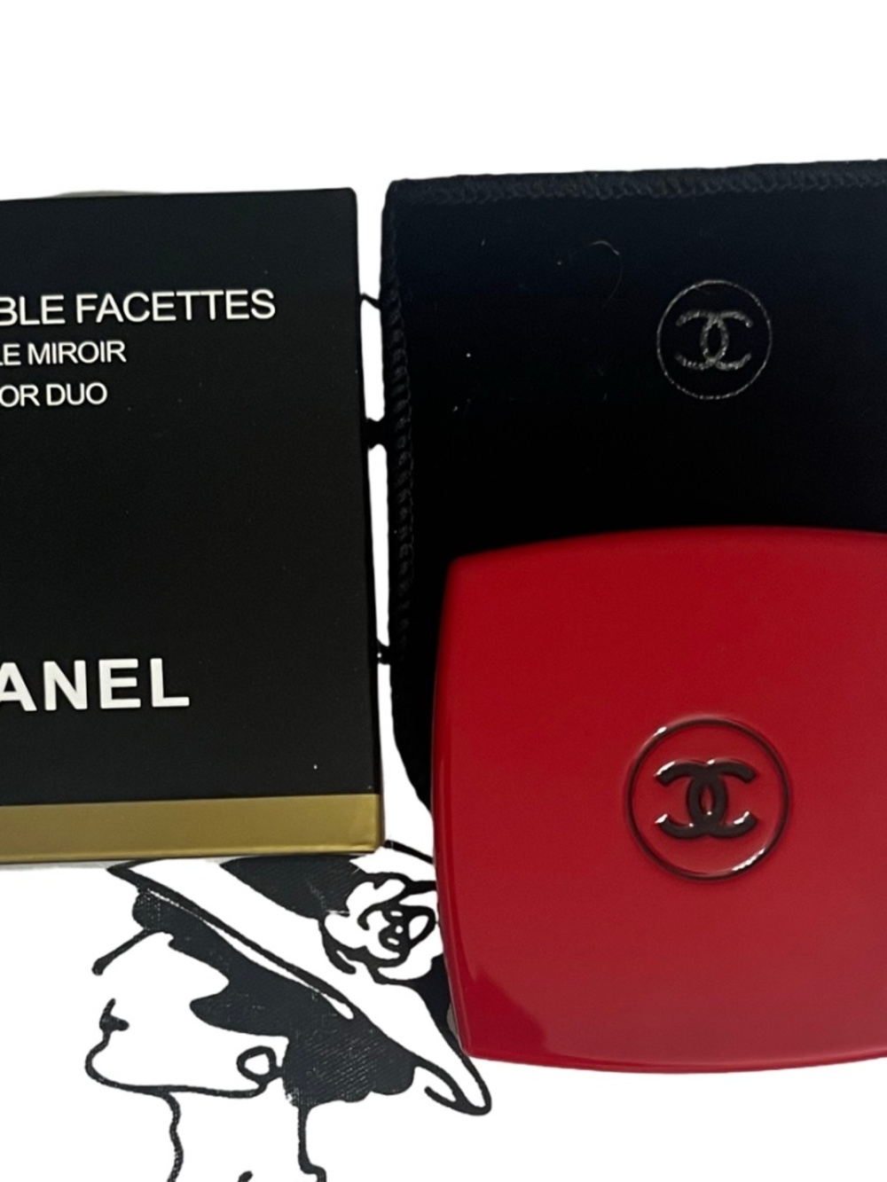 Brand New RED Chanel Mirror Duo Compact Double Sided with Velvet Bag